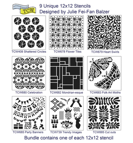 9 Pack Julie Fei-Fan Balzer 12x12 Stencil Bundle