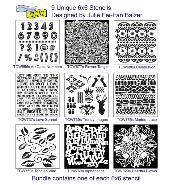 9 Pack Julie Fei-Fan Balzer 6x6 Stencil Bundle